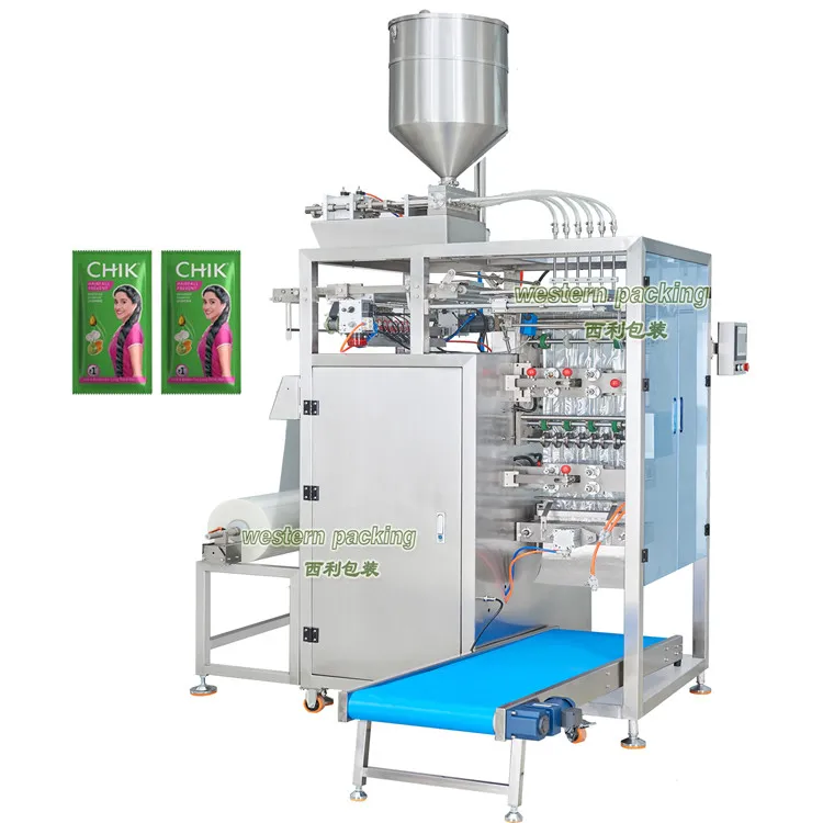 Máquina empacadora de champú en bolsitas de varios carriles