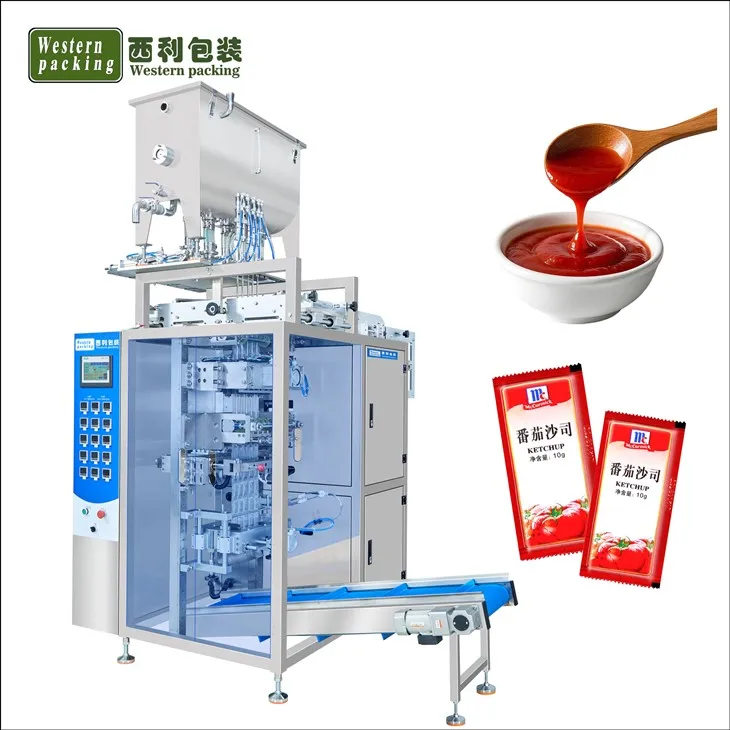 Máquina empacadora de bolsitas de salsa de tomate y salsa de carriles múltiples