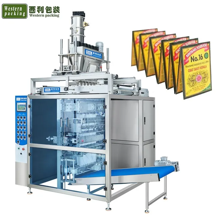 Máquina empacadora de polvo para bolsas con sellado lateral de múltiples líneas